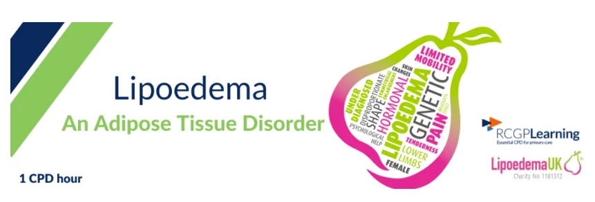 RCGP, Lipoedema UK and RCN Logos announcing a course to learn about and diagnose lipoedema